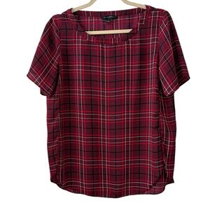 Banana Republic Small Red Black White Plaid 
 Short Sleeve Blouse Top
